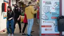 Seorang pria membeli produk dari mesin penjual otomatis yang menjual masker, sarung tangan, dan cairan pembersih tangan di Warsawa, Polandia, Sabtu (11/4/2020). Kementerian Kesehatan Polandia mencatatkan 6.088 kasus virus corona COVID-19 dengan 195 kematian. (Xinhua/Zhou Nan)