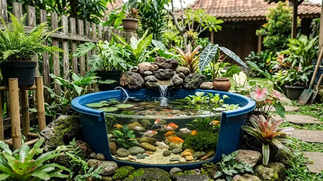 Inspirasi Kolam Mini dari Baskom Bekas di Belakang Rumah