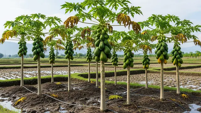 Buah Pepaya di Tanam di Tengah Sawah