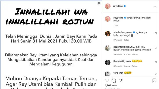 Rey Utami Berduka, Janin yang Dikandungnya Dinyatakan Meninggal Dunia