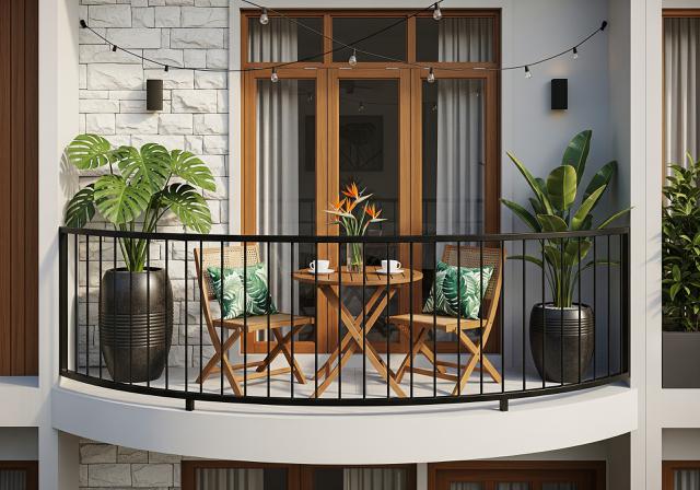Konsep 'Balkon Kafe Tropis'/Desain Rumah Kecil dengan Taman di Balkon (Sumber: gemini.com)