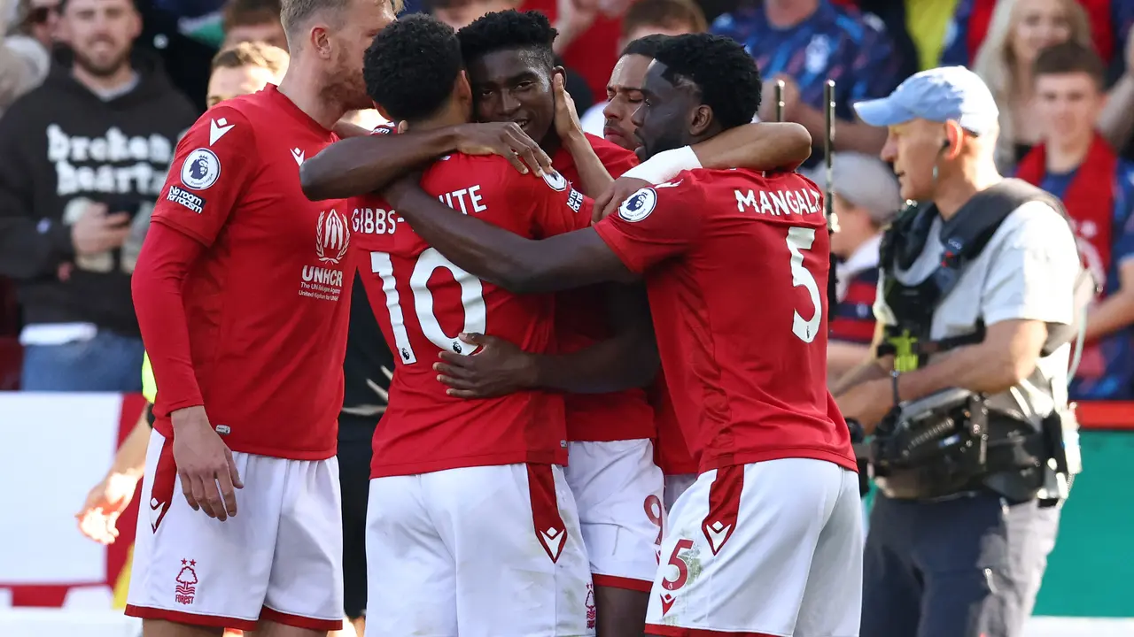 Selebrasi pemain Nottingham Forest saat melawan Arsenal di Liga Inggris