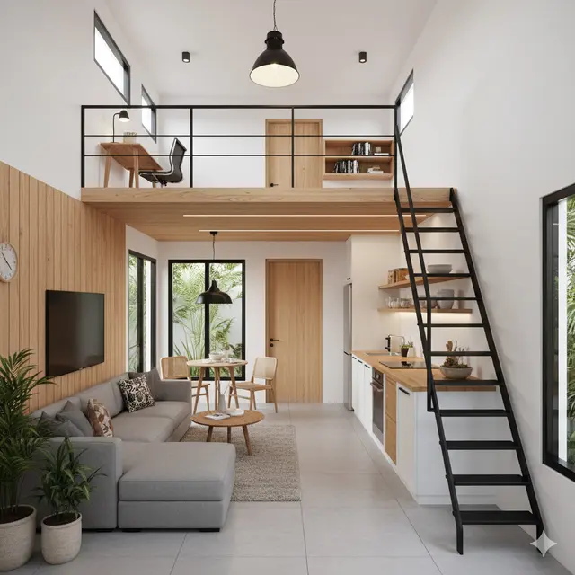 Inspirasi Rumah Mungil Mezzanine Tanpa Tangga Permanen. Gemini