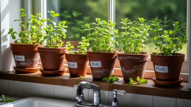 Tanaman Mint di Jendela Dapur