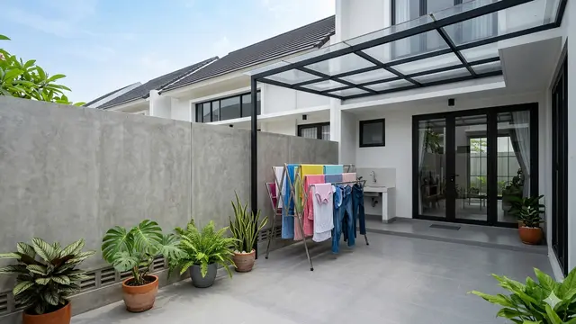 Ide Tempat Jemur Pakaian Tersembunyi agar Halaman Depan Tetap Rapi. Gemini
