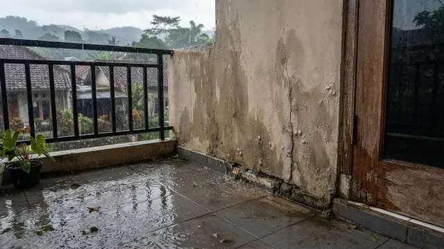 Bagian balkon rumah bertingkat yang perlu diperiksa sebelum musim hujan, seperti dinding balkon