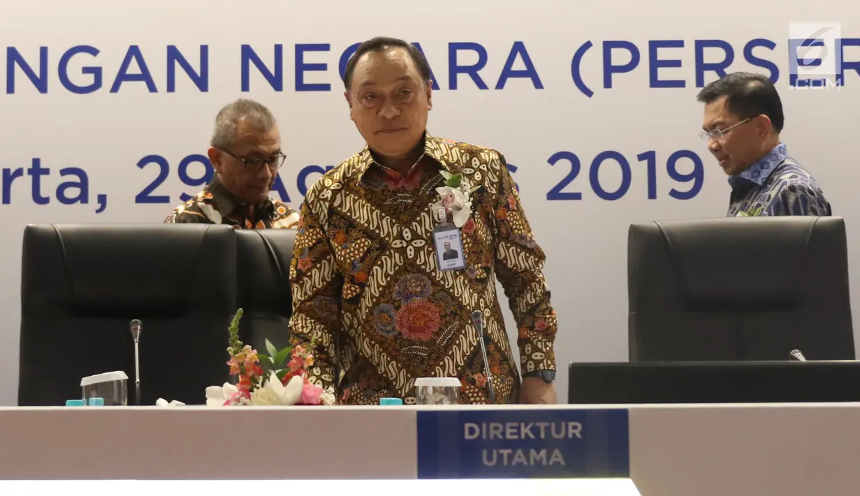 Dirut PT BTN, Maryono bersiap mengikuti RUPSLB di Menara Bank BTN, Jakarta, Kamis (29/8/2019). Selain menyetujui akuisisi PMV, RUPSLB juga menyetujui perubahan susunan direksi dengan mengangkat Suprajarto sebagai dirut BTN dan memberhentikan Maryono sebagai dirut BTN. (Liputan6.com/Angga Yuniar)