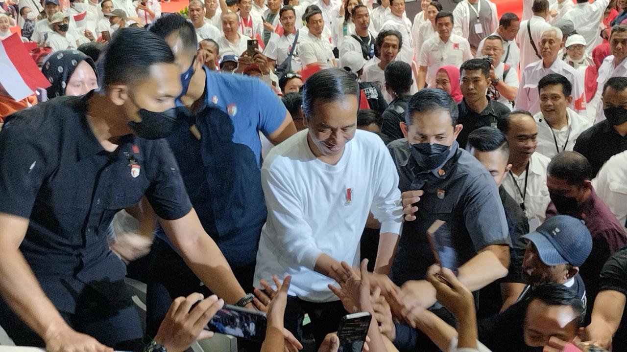 Presiden Jokowi saat tiba di Istora Senayan, Jakarta Pusat, menghadiri di puncak musyawarah rakyat (Musra) Indonesia
