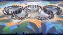 Atraksi konfigurasi logo olimpiade pada upacara penutupan Olimpiade Rio 2016 di Stadion Maracana, Rio de Janeiro, Minggu (21/8). Upacara penutupan olimpiade itu menampilkan berbagai seni tari dan musik yang sangat memanjakan mata (REUTERS/Fabrizio Bensch)