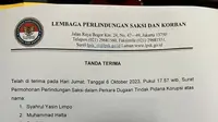 Beredar surat permohononan perlindungan atas nama Menteri nonaktif Pertanian Syahrul Yasin Limpo kepada Lembaga Perlindungan Saksi dan Korban (LPSK). (Liputan6.com/Fachrur Rozie)