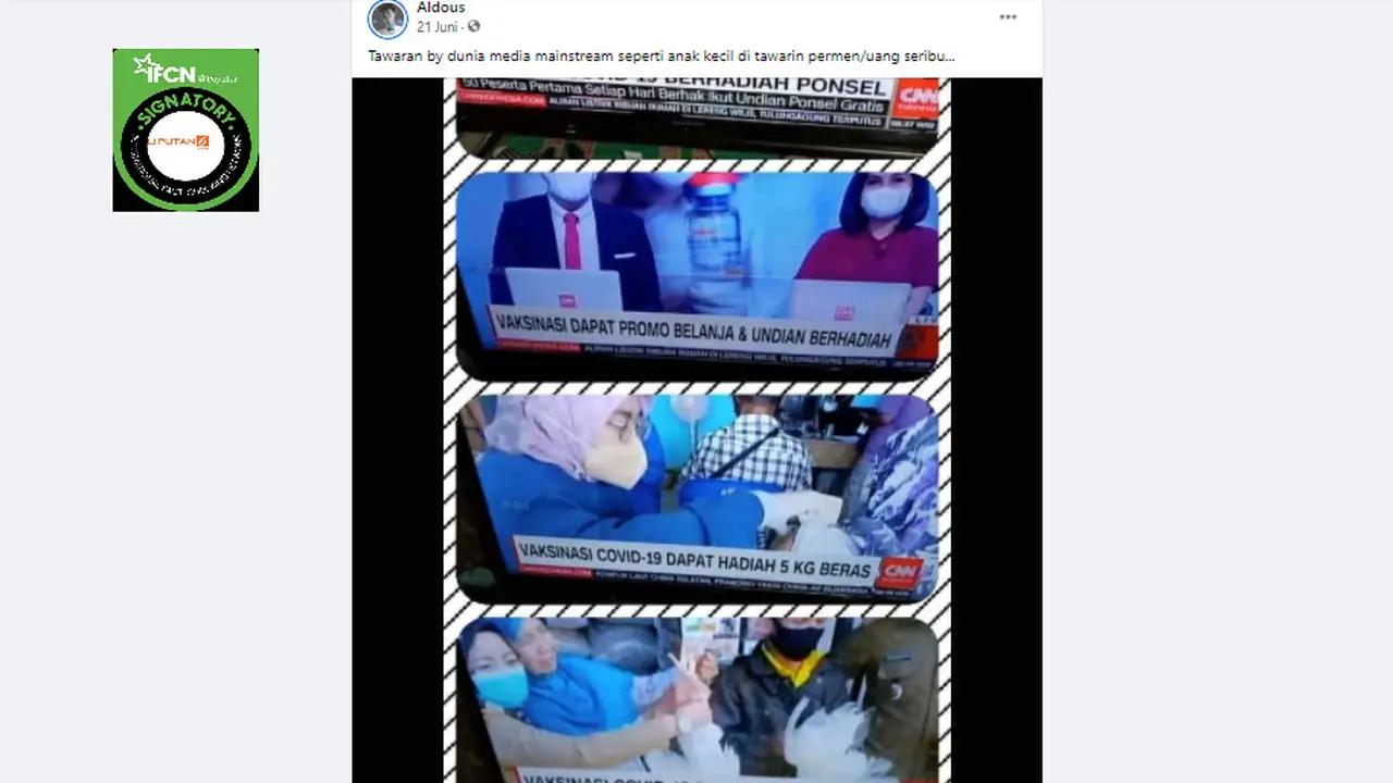 Cek Fakta Liputan6.com menlusuri klaim media tawarkan hadiah untuk yang divaksin