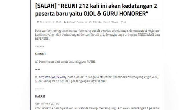 [Cek Fakta] Ojek Online dan Guru Honorer Ikut Reuni 212