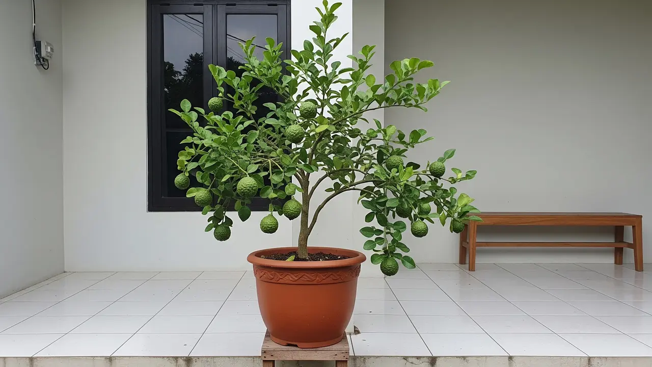Pohon Buah dalam Pot Bentuk Rapi untuk Penghias Teras