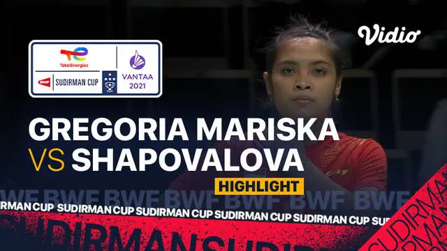 Berita video highlights kemenangan tunggal putri Indonesia, Gregoria Mariska Tunjung, atas wakil Rusia, Anastasiia Shapovalova, di Grup C Piala Sudirman 2021, Minggu (26/9/2021) malam hari WIB.