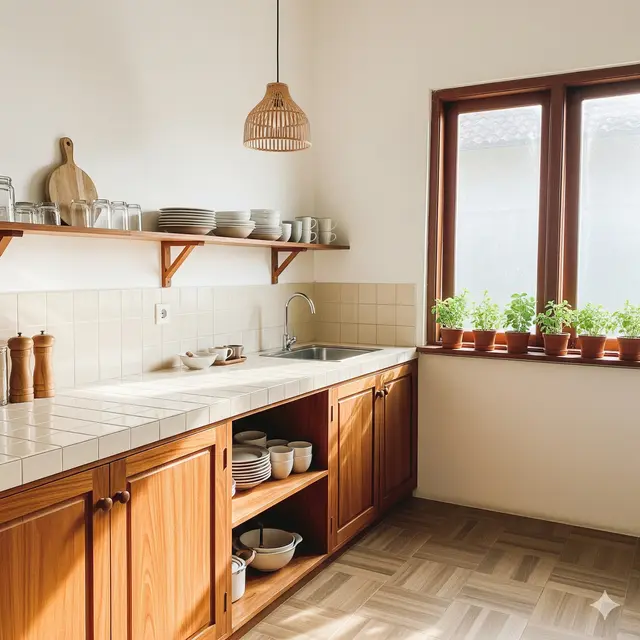 Dapur Rumah Minimalis Murah dengan Meja Keramik