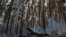 Diperkirakan, kebakaran telah melalap hampir 8.500 hektare lahan dan mengancam sejumlah komunitas, otoritas setempat telah mengeluarkan perintah evakuasi. Tampak dalam foto, sebatang kayu terbakar saat kebakaran hutan di Concepcion, Chile pada 18 Januari 2026. (Raul BRAVO/AFP)