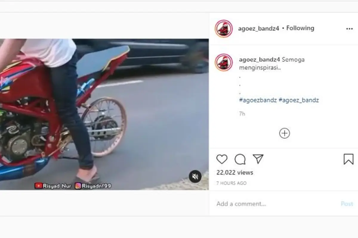 Bocah Ini Modifikasi Motornya Pakai Pelek Tanpa Ban (Instagram @agoez_bandz4)