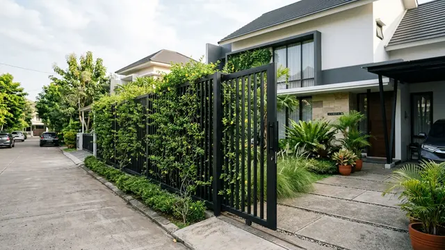 Ide Pagar Depan Rumah dari Kombinasi Besi Hollow dan Tanaman Rambat (AI Generated)
