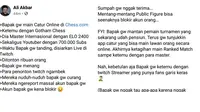 Unggahan viral dari pengguna Facebook Ali Akbar menceritakan kronologi pemilik akun Dewa_Kipas diblokir di Chess.com (Foto: Screenshot Facebook Ali Akbar/ Twitter: @mosouoroch1)