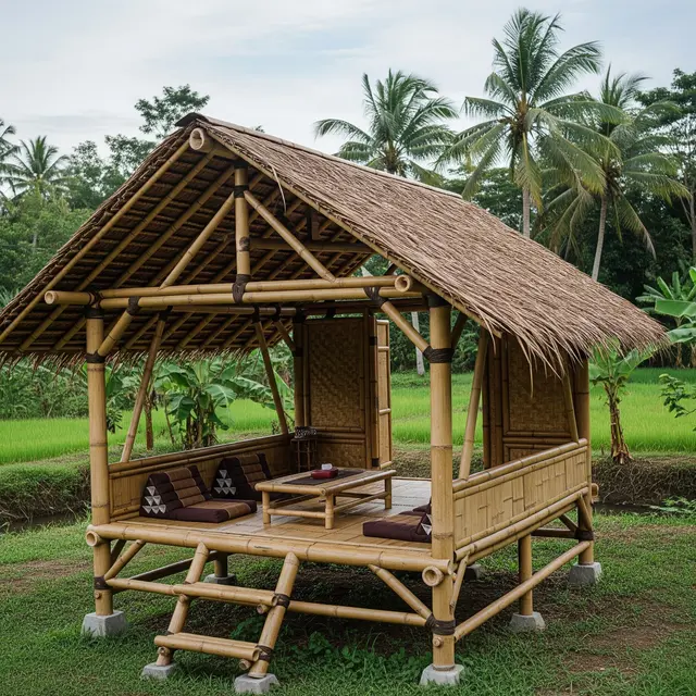 Desain Saung Bambu Sederhana (AI Generated)