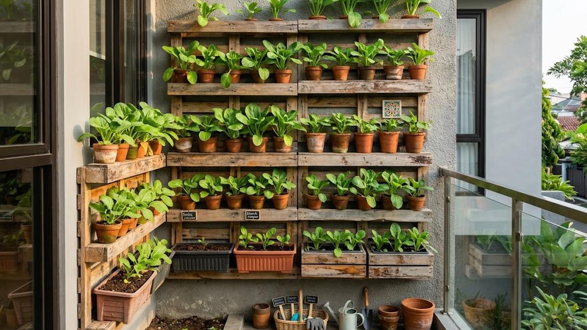 6 Ide Kebun Caisim Vertikal dari Rak Kayu Bekas yang Hemat Tempat dan Estetik