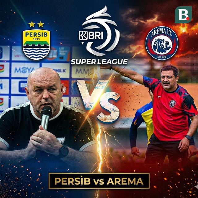 Duel pelatih Persib vs Arema di ajang BRI Super League. (Bola.com/Gemini)