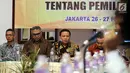 Ketua Bawaslu Abhan (kedua kanan) memberi penjelasan saat sosialisasi pengaturan kampanye pemilu 2019 di Jakarta, Senin (26/2). Bawaslu menyampaikan tidak diperbolehkan melakukan kampanye pada kurun 17 Februari-23 September 2018. (Liputan6.com/JohanTallo)