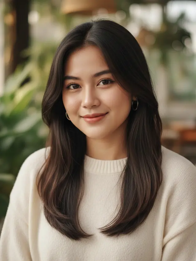 Model Rambut Wanita Panjang Lurus untuk Wajah Bulat (Foto: Gemini AI)