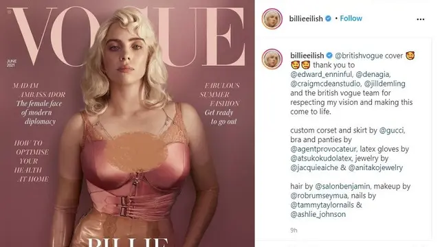Billie Eilish dalam cover majalah Vogue. (Instagram/ billieeilish)