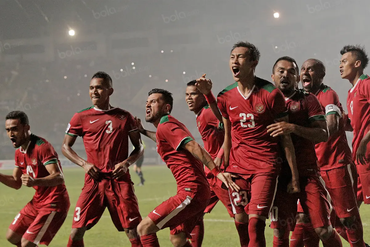 Selebrasi Pemain Timnas Indonesia saat Hansamu Yama Cetak Gol Kemenangan