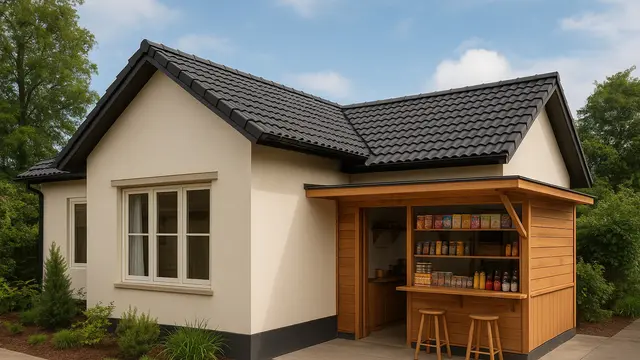 Desain Rumah L-Shape dengan Warung Kecil di Depan