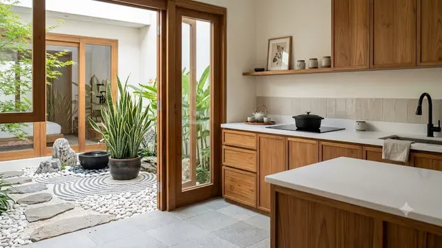 Inspirasi Dapur dengan Taman Zen Minimalis