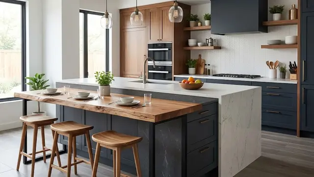 Desain Dapur dengan Meja Sarapan Menyatu pada Ujung Kitchen Island