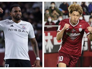Jika persaingan memperebutkan gelar juara J1 League 2023 telah mengerucut pada dua klub saja, yaitu Vissel Kobe yang sementara menjadi pemuncak klasemen dengan 61 poin dan Yokohama F Marinos di posisi runner-up dengan 57 poin, maka setali tiga uang dengan perebutan gelar top skor yang juga telah mengerucut pada dua nama yang uniknya juga berasal dari kedua klub tersebut. Menyisakan empat laga lagi, striker Vissel kobe, Yuya Osako sementara memimpin daftar top skor dengan torehan 20 gol diikuti di posisi kedua oleh striker Yokohama F Marinos, Anderson Lopes yang telah mengemas 19 gol. Dalam 30 pekan yang telah dilewati, keduanya memang bisa dibilang punya statistik yang hampir mirip jika dibandingkan. Seperti apa kemiripannya? Simak beberapa faktanya berikut ini. (Kolase Foto J.LEAGUE dan AFP)