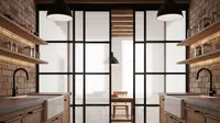 7 Desain Dapur Rumah Type 36 Ukuran 2x2 Meter dengan Partisi Kaca Geser ke Ruang Makan