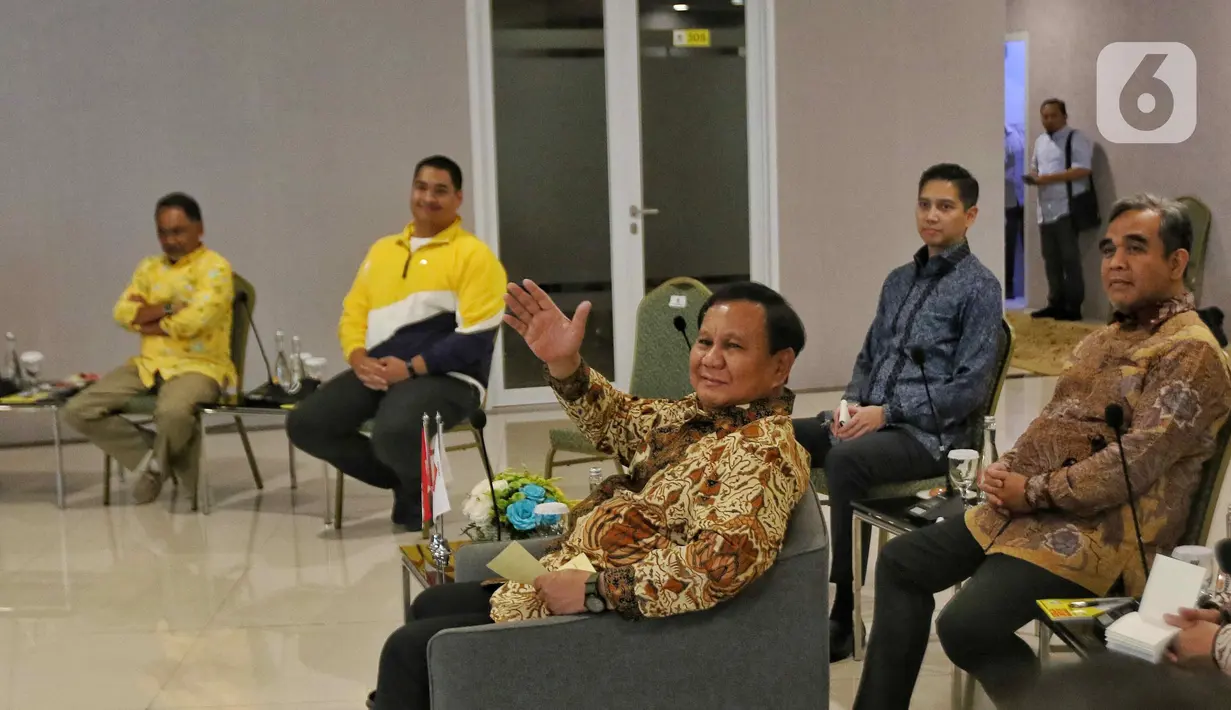 Bacapres dari Koalisi Indonesia Maju (KIM) sekaligus Ketua Umum Partai Gerindra, Prabowo Subianto saat menghadiri acara pertemuan tersebut. (Liputan6.com/Angga Yuniar)