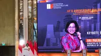 Menteri Keuangan (Menkeu) Sri Mulyani Indrawati dalam acara PT Indonesia Infrastructure Finance (IIF) Anniversary Dialogue di St Regis Hotel, Jakarta Selatan, Senin (29/1/2024). (Sulaeman/Merdeka.com)