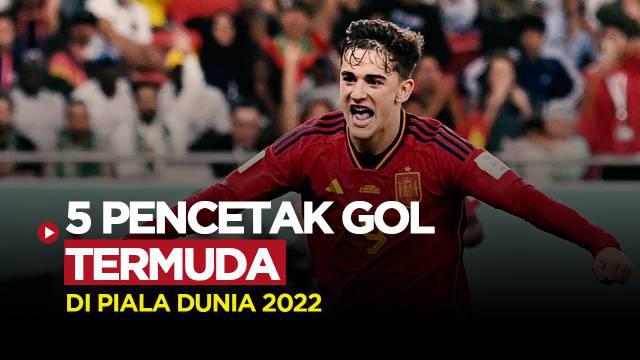 Berita Motion grafis para pemain termuda yang berhasil mencetak gol dan tercatat dalam sejarah Piala Dunia. Berikut 5 pemain termuda yang berhasil mencetak gol di Piala Dunia 2022, salah satunya Gavi wonderkid asal Spanyol.
