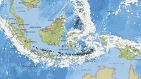 Peta yang meunjukkan riwayat gempa Nusantara dan episentrum atau pusat lindu di Palu pada 28 September 2018. (Credit: USGS. Public domain)