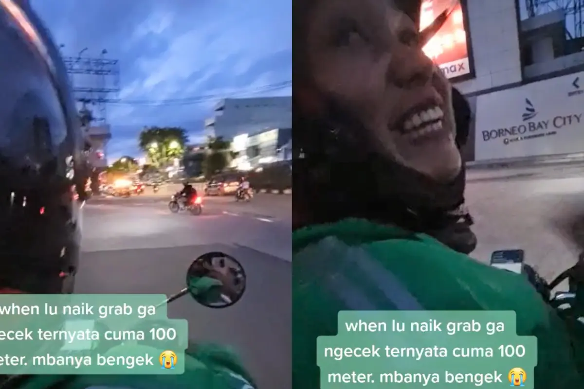 Seorang pria menempuh jarak 100 meter menggunakan jasa transportasi online