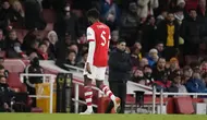 Pada menit ke-90 Arsenal harus kehilangan Thomas Partey yang terkena 2 akumulasi kartu kuning hanya dalam rentang tiga menit. (AP/Matt Dunham)