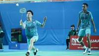 Ganda putra Indonesia, Kevin Sanjaya Sukamuljo/Rahmat Hidayat di Korea Masters 2023. (PBSI)