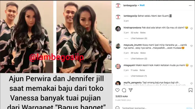 Jennifer Jill dan Ajun Perwira Tuai Pujian Usai Promosikan Bisnis Baju Vanessa Angel. (instagram.com/lambegosiip))