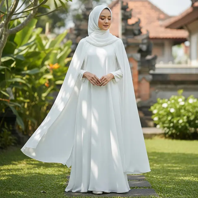 9 Model Gamis Putih Simple untuk Pengajian dan Akad Nikah, Tampil Anggun