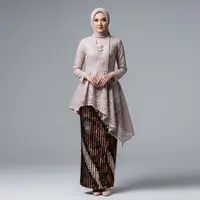 Model Peplum Asimetris dengan Rok Plisket Parang/Model Atasan Brokat Semi Kebaya Bawahan Rok Batik Plisket Kekinian (Sumber: gemini.com)