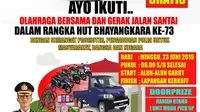 Spanduk pemberitahuan kegiatan gerak jalan dan jalan santai gratis dalam rangkaian HUT BHayangkara ke-73 di Garut (Liputan6.com/Jayadi Supriadin)