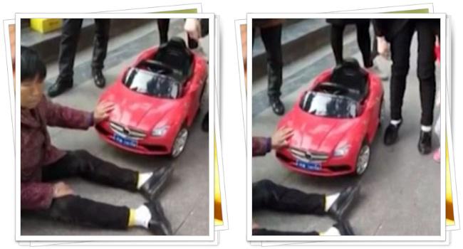 Nenek di depan mobil mainan | Photo: Copyright asiantown.net 