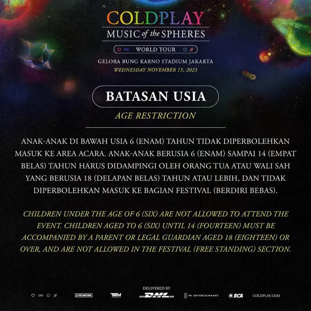 Aturan nonton konser Coldplay. (Instagram/ pkentertainment.id)