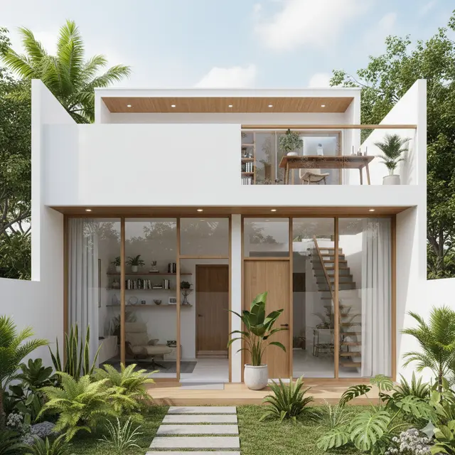 Desain Rumah Gaya Modern dengan Mezzanine Elegan. Gemini