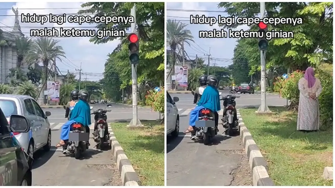 Tak Tahan Panas, Emak-Emak Berteduh di Bawah Pohon ketika Lampu Merah Ini Kocak